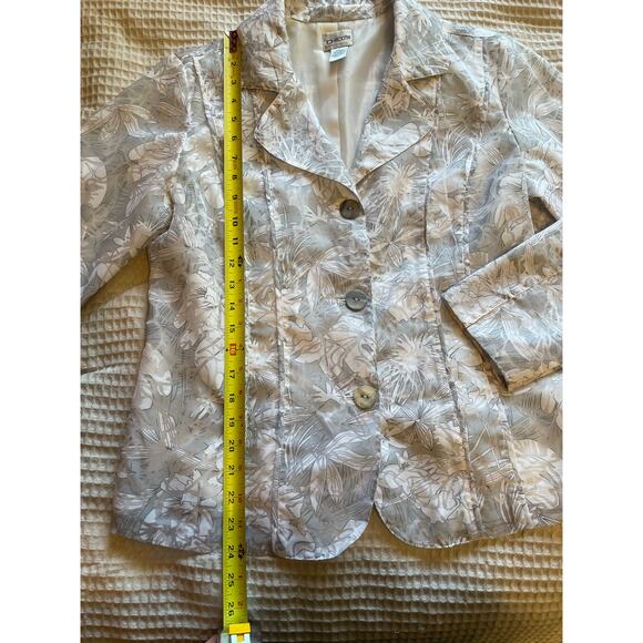 Chico’s Gray & White Floral Preppy Cottage Button Up Nylon Blazer Size 1 (Med) - Picture 6 of 9